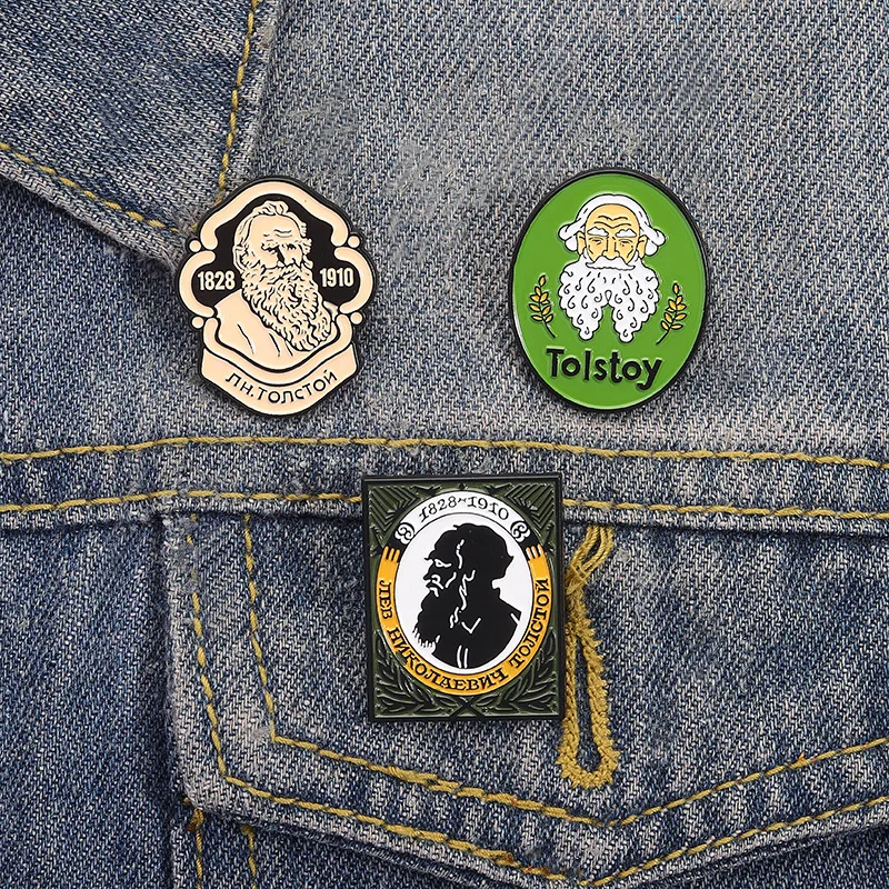 Creative Badge Accessories Retro Cultural Creative Philosopher Tolstoy Character Peripheral Brooch Alloy Baked Paint Enamel Pin