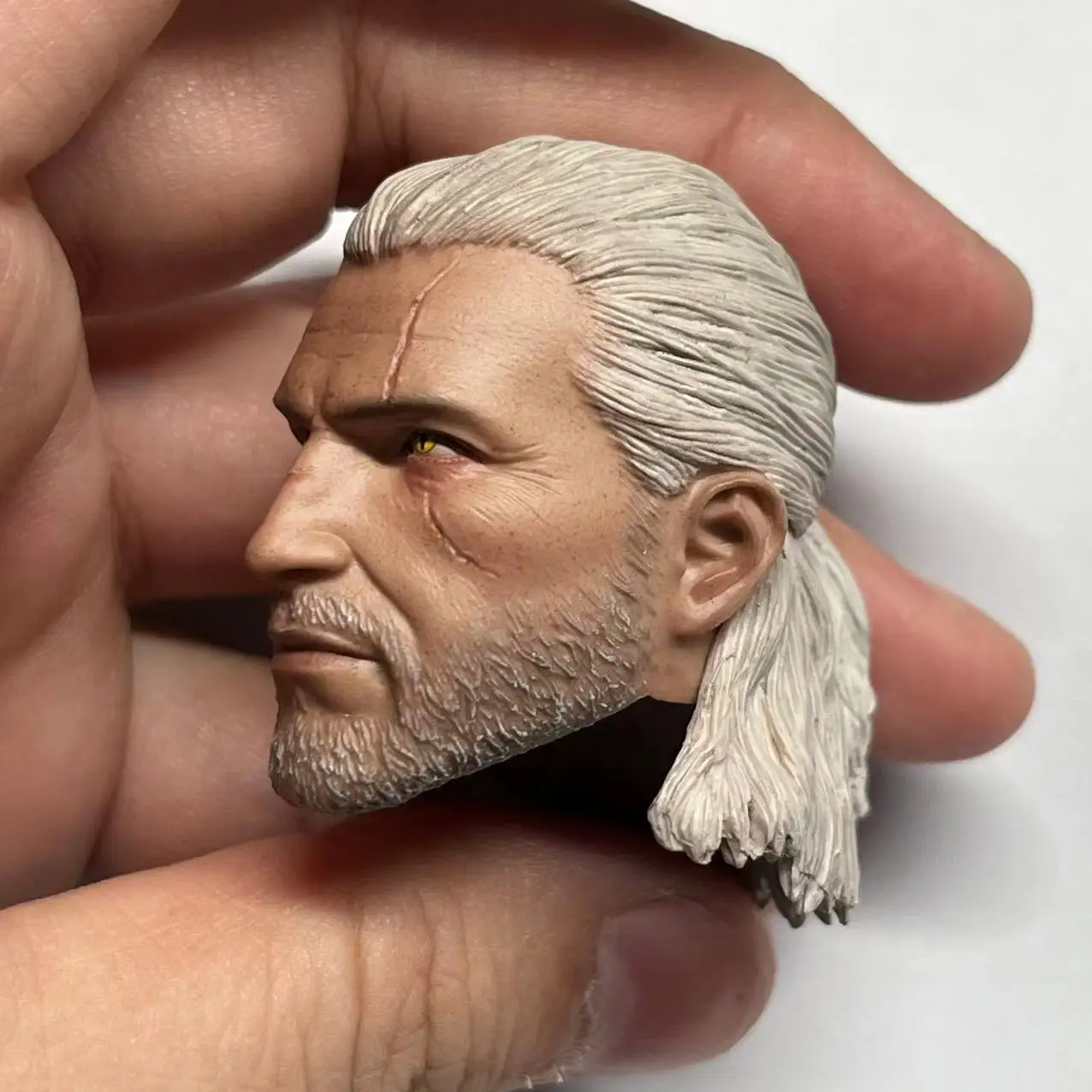 Em estoque 1/6 lobo branco geralt cabeça esculpida pvc cabeça de soldado masculino escultura caber 12 ''figura de ação corpo bonecas