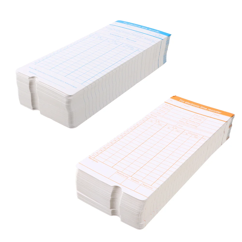 200 Sheets English Attendance Card Clock Time Recording Cards Office Accessories Employee Timecards Staff Blank Quartz