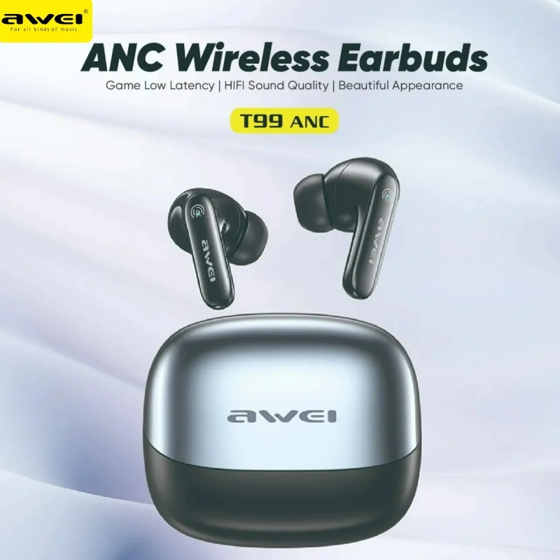  Awei T99 Sport Earphones ANC -35dB Waterproof Wireless In-ear Earbuds TWS Bluetooth 6.0 Headphone 22H for Gaming Call Music IPX6 