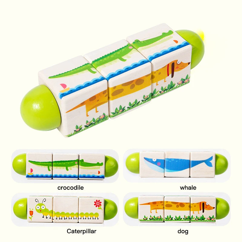 طفل استيعاب بنة الكرتون الحيوان الألغاز تدوير كتل اللعب اللبنات الخشبية الألغاز التنوير المعرفي