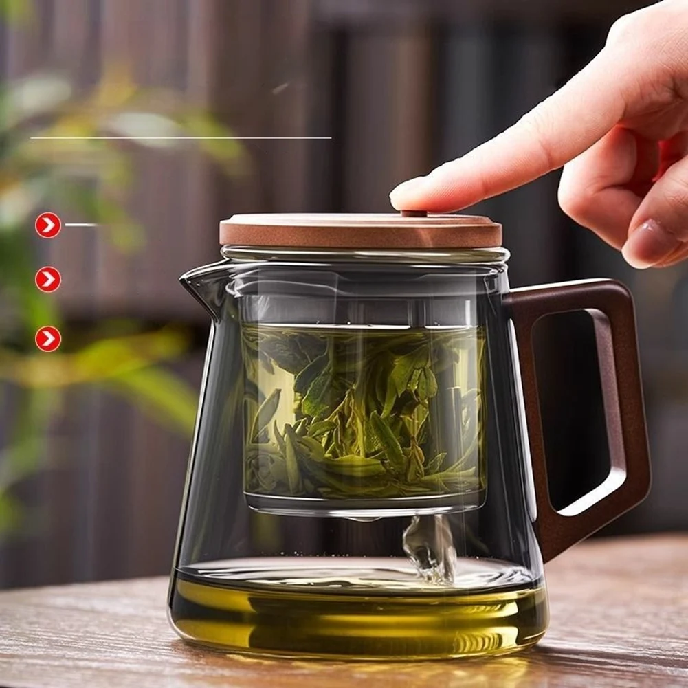 GET! Elegant Chinese Tea Set - Transparent Teapot with Walnut Base, Water Separation Feature for Household Use