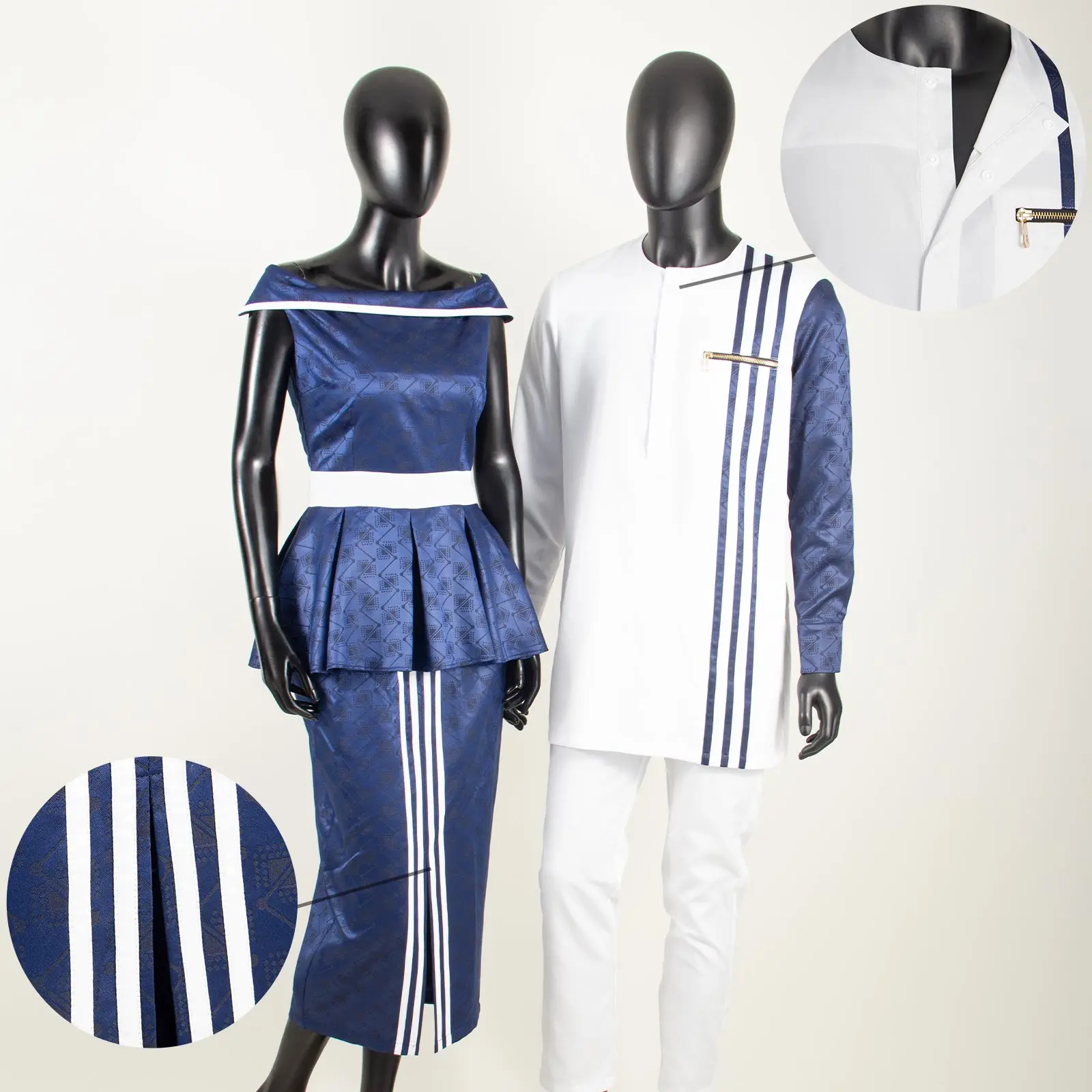 African Couple Matching Outfits Wedding Dress Women Sexy Top Skirt Men Robe Shirt Pants Suit Set Daily Party Love Wear Y23C006