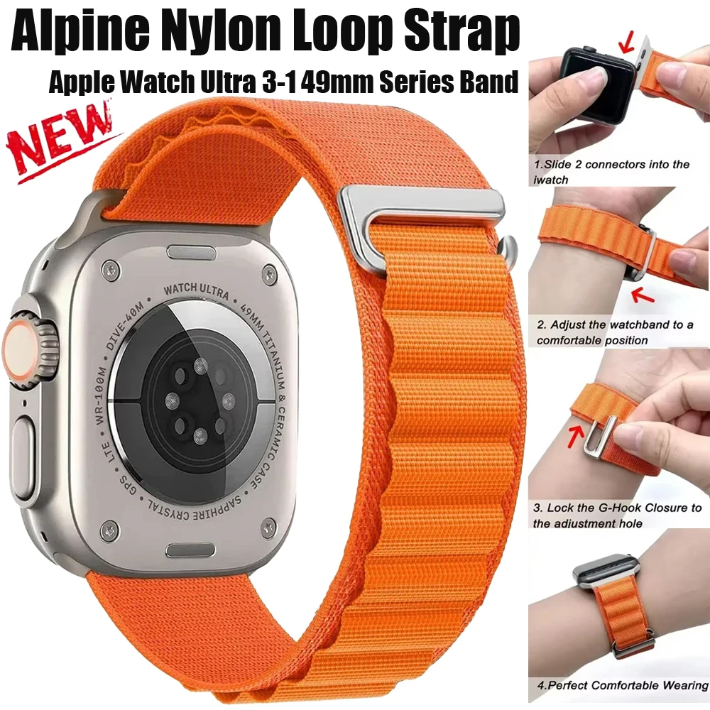 Alpine Nylon-Schlaufenarmband für Apple Watch Ultra 3-1 49mm 11 10 9 8 7 46mm 42mm 45mm 41mm Atmungsaktives Armband IWatch 6 5 4 SE 44mm