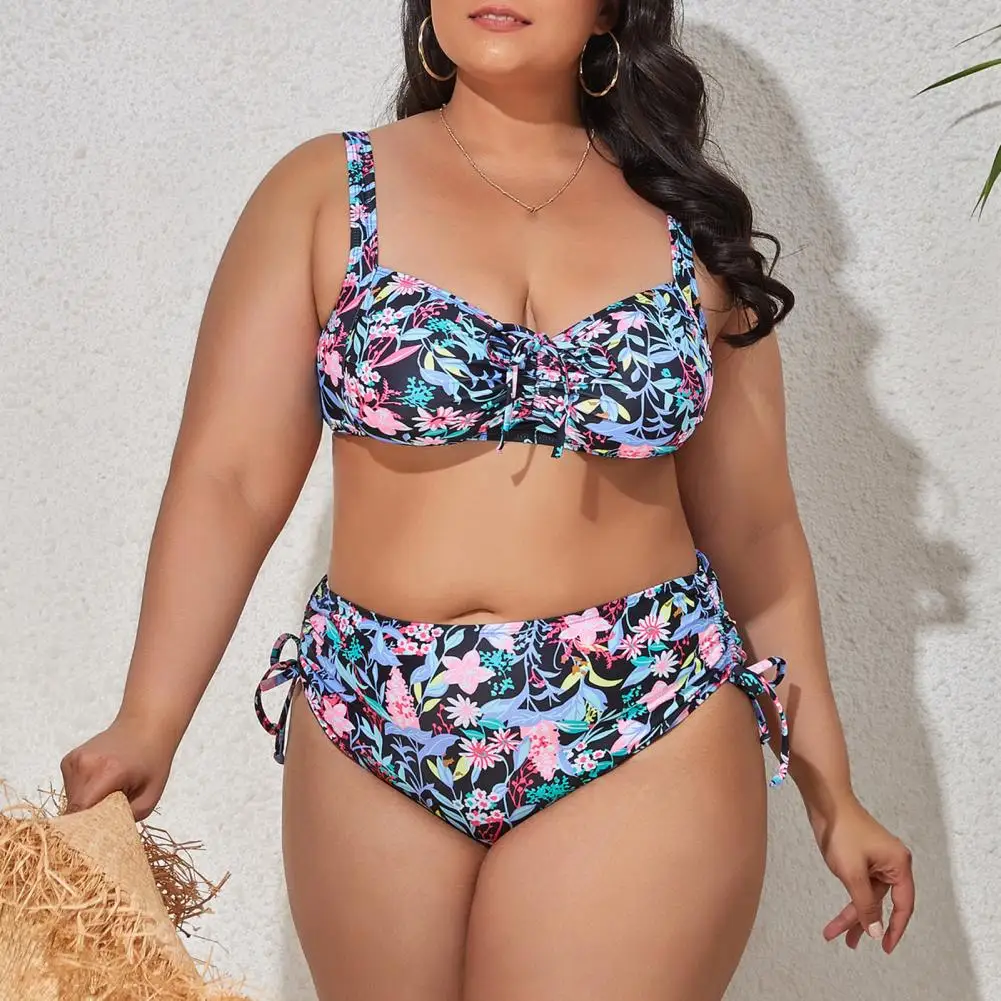 2Pcs/Set Bathing Suit Attractive Printed Wireless Split Swimsuit Two-piece Women Bikini