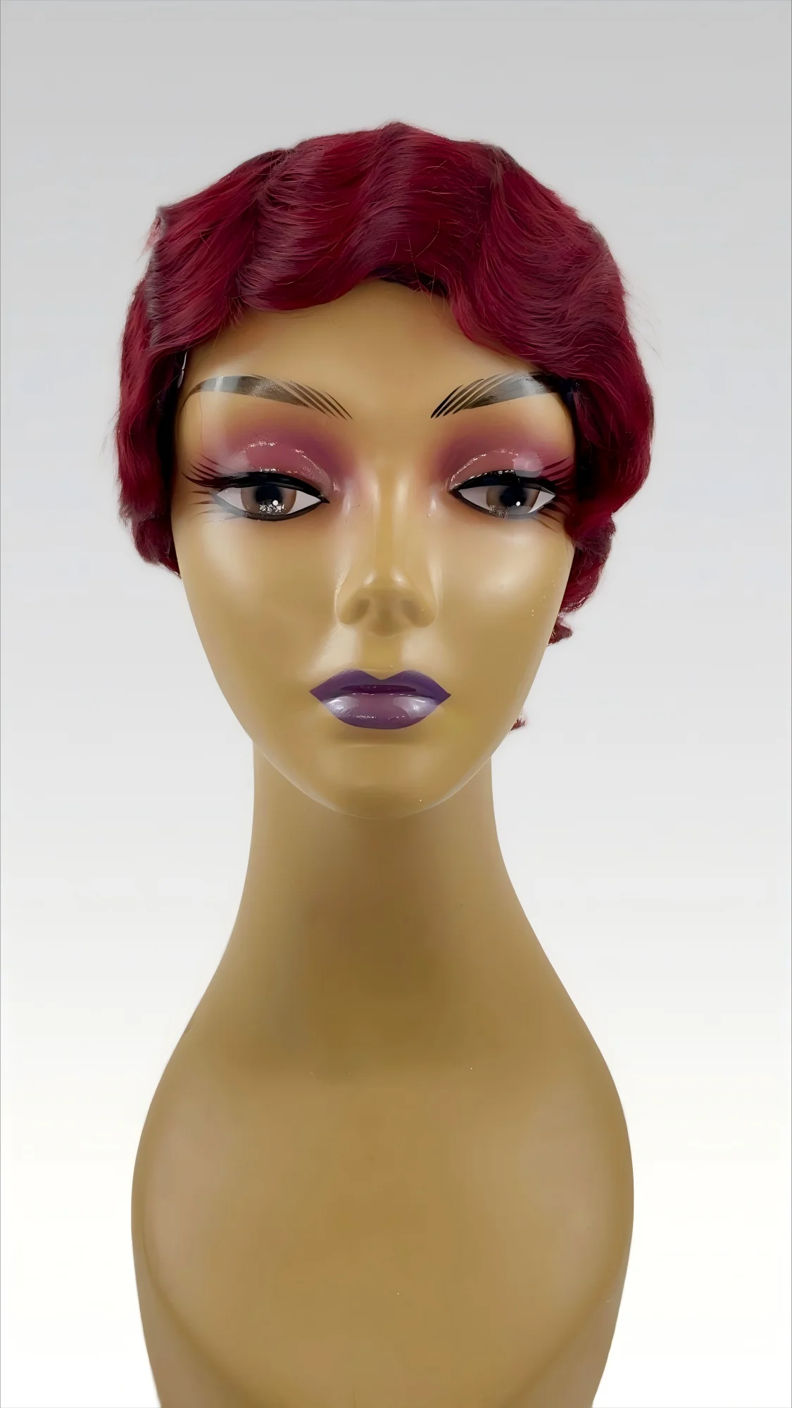 ショートフィンガーウェーブ ピクシーカットウィッグ 機械製 人毛ウィッグ マミーヘア 黒人女性用 99J 6インチ