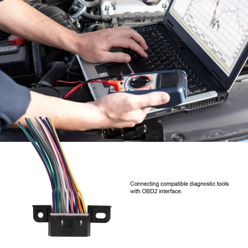 2PCS 16 Pin OBD2 Female Connector Open Pigtail Universal Extension Cable Harness Female Plug OBD2 Extension Cable
