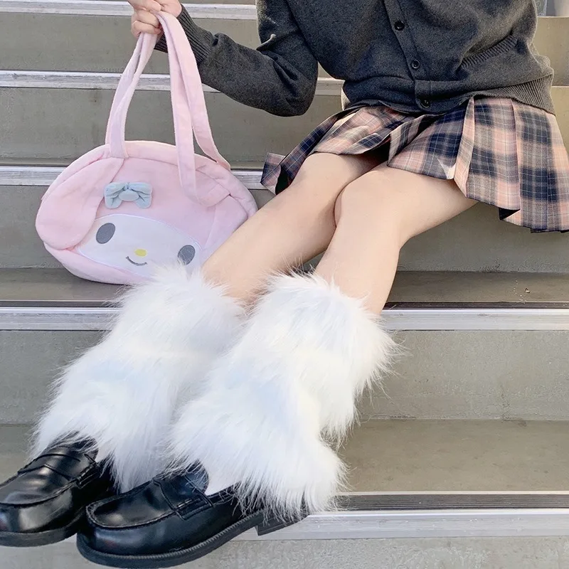 1-2Pairs Faux Fur Leg Warmers Y2K Stacked Mid Calf Boot Socks with Buckle Strap for Kawaii Harajuku JK Style Cold Weather