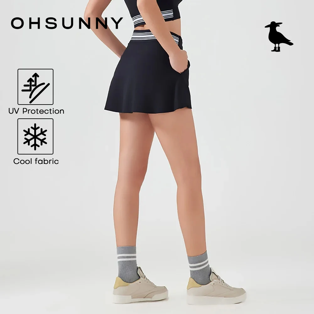 

OHSUNNY Tennis Golf Skorts with Pockets,Women's Sexy A Line Crossover Athletic Running Skirt Breathable Cooling Shorts