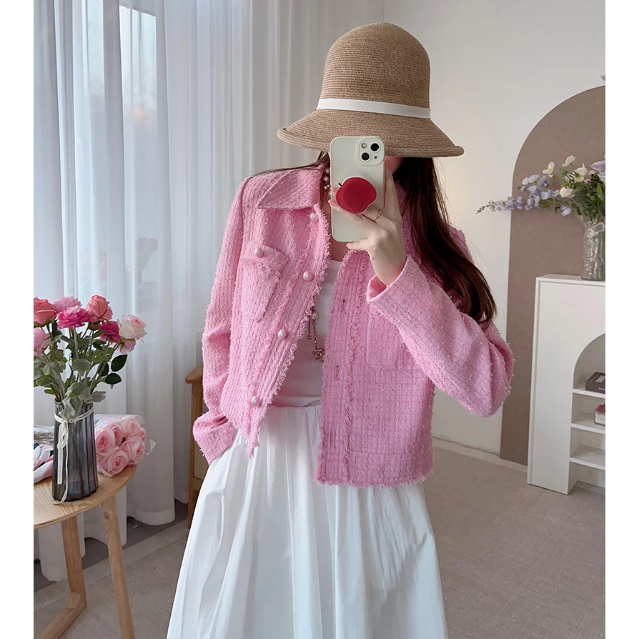 

Женская модная верхняя одежда Ele ort: Весенний шерстяной кардиган в клетку с воротником, уютный трикотаж, прямой крой, длинный рукав, на пуговицах