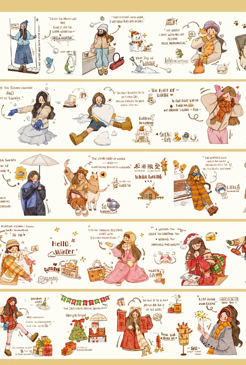 Winter Romance Happy Girl Die Cut  PET Washi Tapes Craft Supplies DIY Scrapbooking Card Making Decorative Plan Sticker