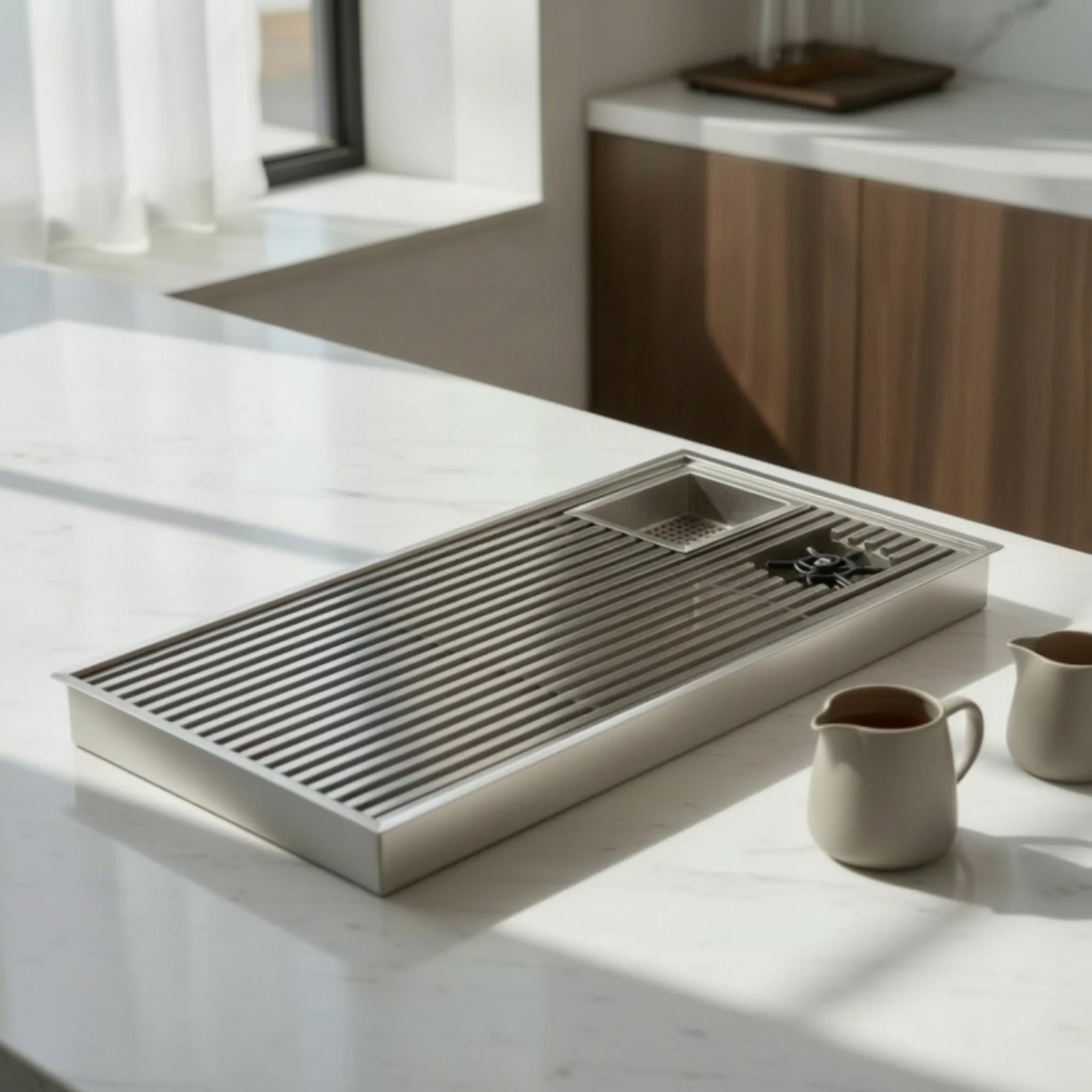 Tea Brewing Station with Cup Washer Easy-to-Clean Built-in Cup Rinser Bottle Washer Versatile Sink Safe for Baristas
