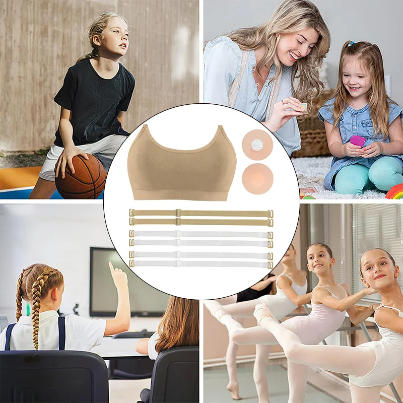 فتاة الباليه الرقص حمالات الصدر سلس حمالات الصدر المرنة اللاسلكية مع 2 زوج قابل للتعديل استبدال الأشرطة واضحة وأغطية السيليكون حمالات الصدر الرقص
