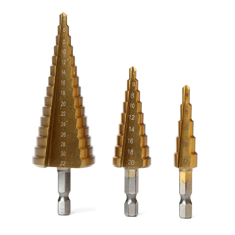 Pagoda Drill 3-piece Set Hex Shank Straight Groove Metric Plated Titanium Punch And Reamer Step Drill 3-piece Set Step Drill