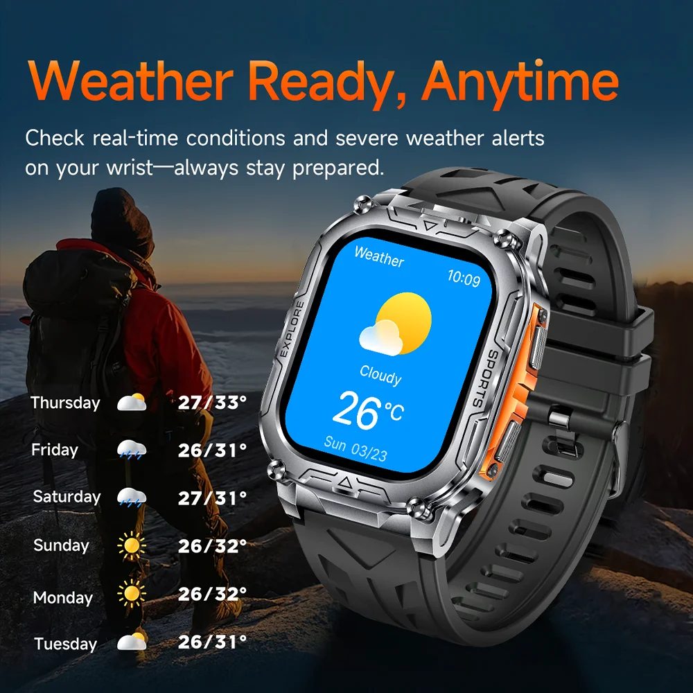Novo relógio inteligente militar bulit-in bússola altímetro 3atm ip69k à prova dip69 água amoled bluetooth chamada 2.01 "relógio inteligente para android ios