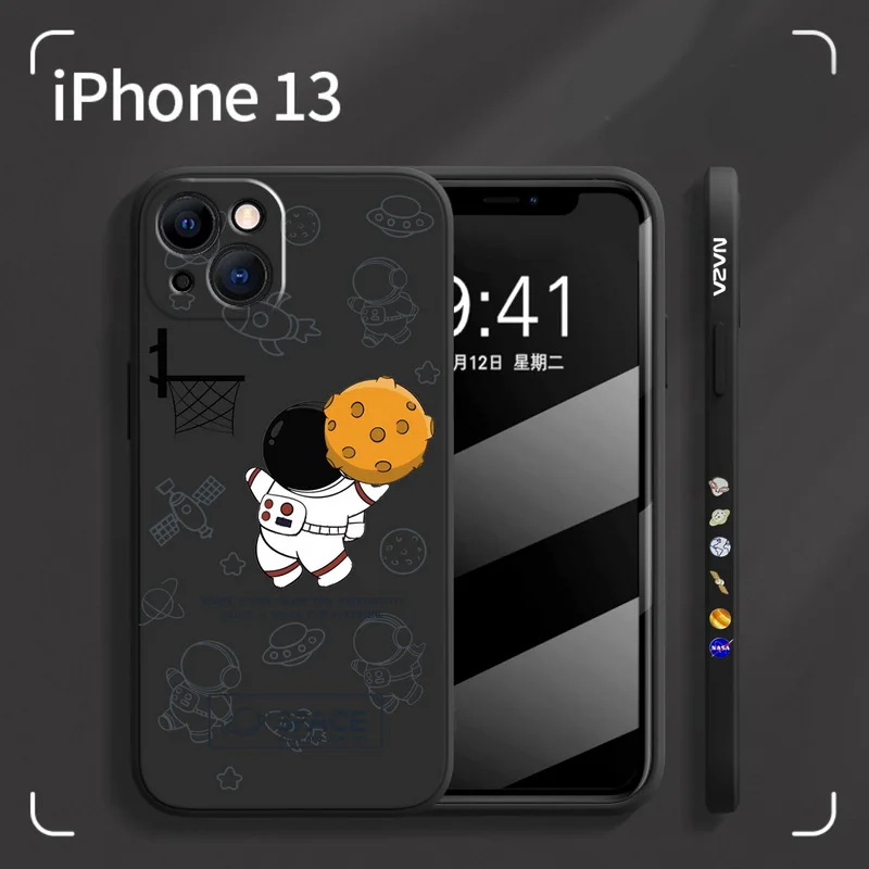 

Cute Cartoon Astronaut Phone Case For iPhone 13 12 Pro Max 11 XS X 8 7 SE 2020 Space Moon Patterned Shockproof Soft Case Cover