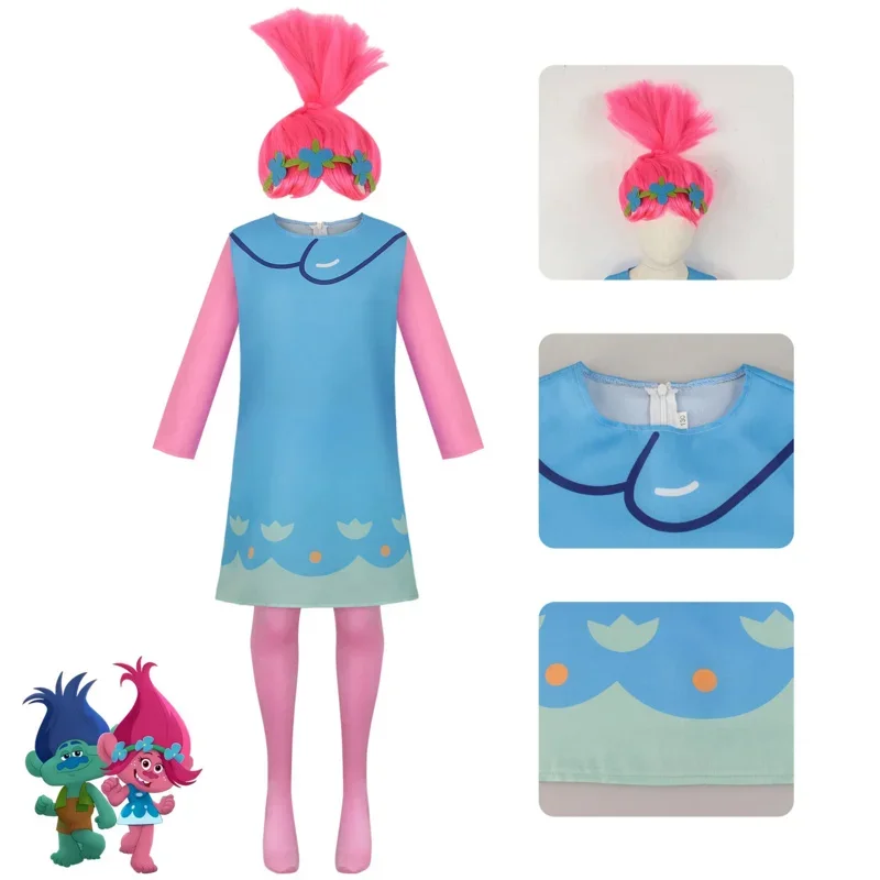 Anime Jungen Zweig Kostüm Perücken Mädchen Trolle Mohn Cosplay lustiges Kleid Halloween Kostüm für Kinder Purim Karneval Outfits
