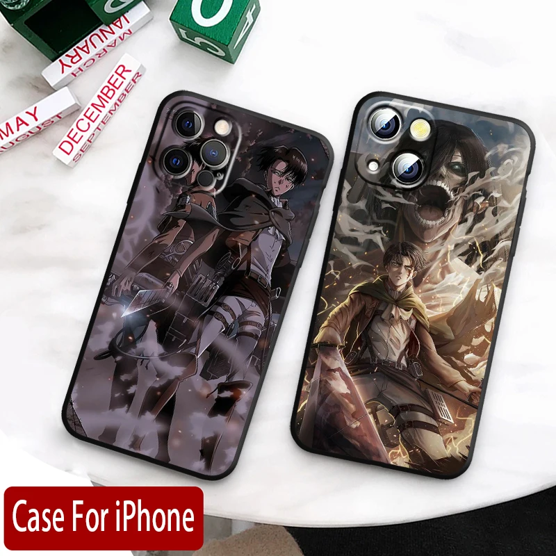 Attack On Titan Apple iPhone Case For 15 14 13 12 11 Mini XS XR X 6S 6 Pro Max Plus Black Soft Cover