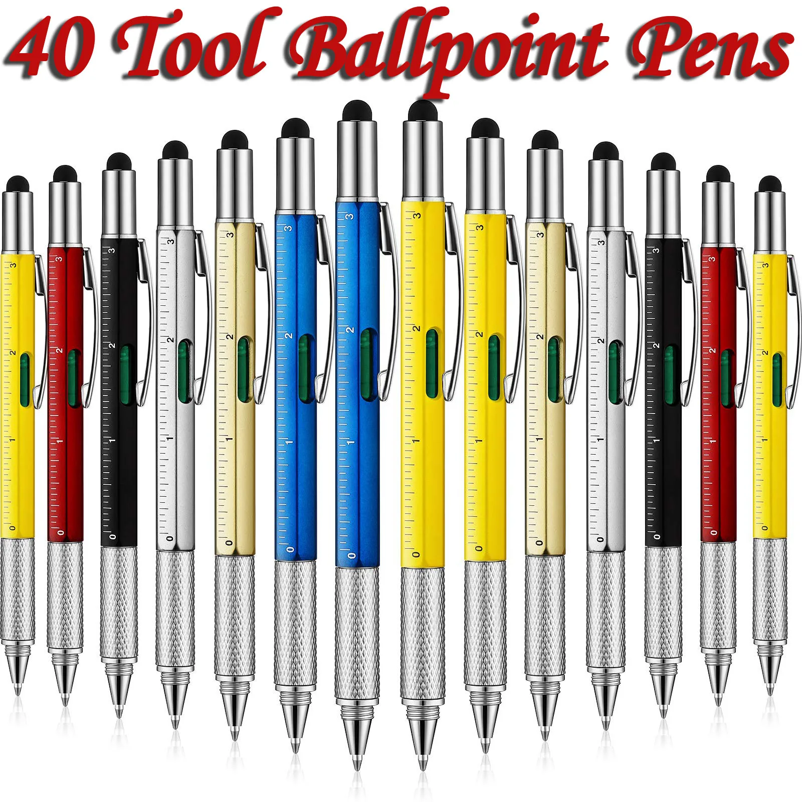 

40Pcs Multifunctional Ballpoint pen Black ink With Screwdriver Ruler Spirit Level Touch Screen Tool Pens Stylus Stationery