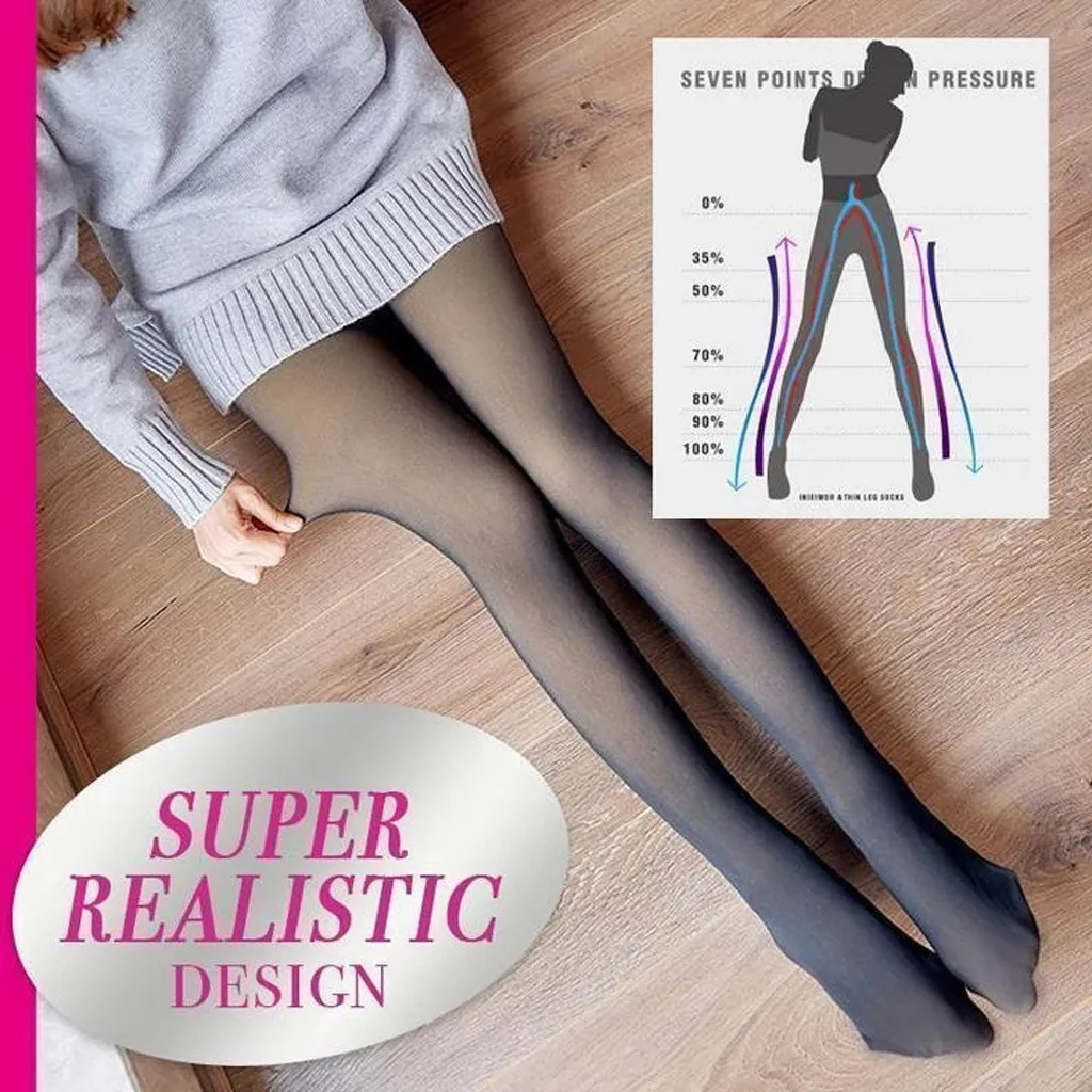 Fake Translucent Warm Fleece Pantyhose -Black/Gray/Coffee