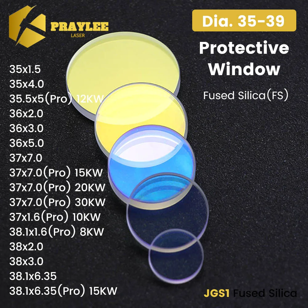 

Praylee Laser Lenses Protective Windows Fused Silica Dia36-39mm 37x1.6 37x7 for Precite Raytools Bodor Bystronic Laser Cutting