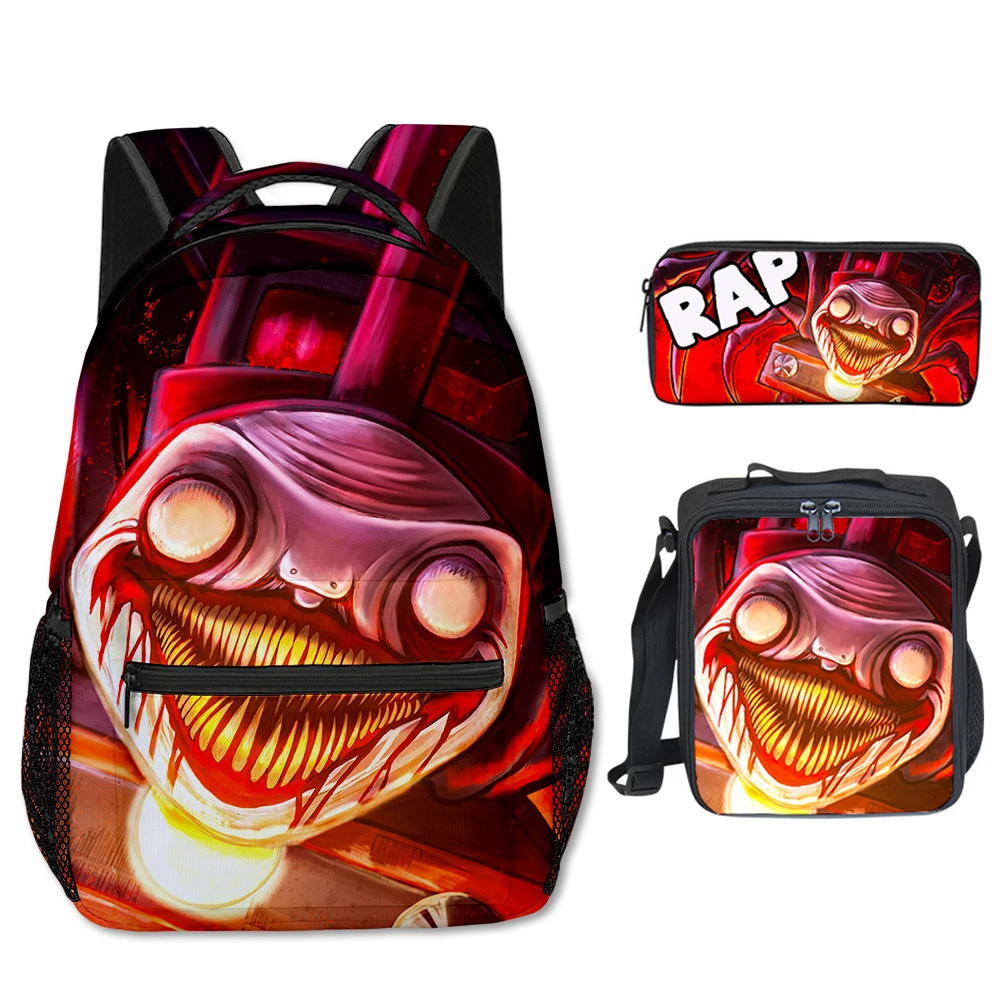 Popular Novelty Cool Choo-Choo Charles 3D Print 3pcs/Set Student School Bags Laptop Backpack Crossbody Lunch bag Pencil Case