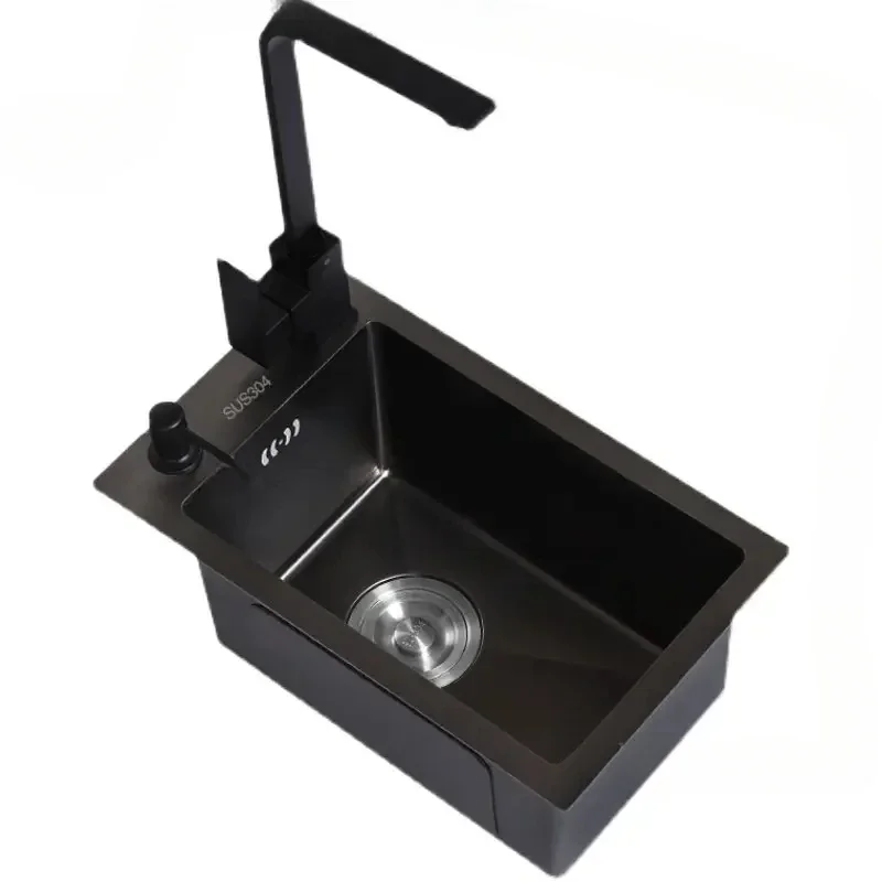 Bar Balcony Mini Sink Single Tank 304 Stainless Steel Kitchen Black Nano Thicken Wash Basin Kitchen Accessories