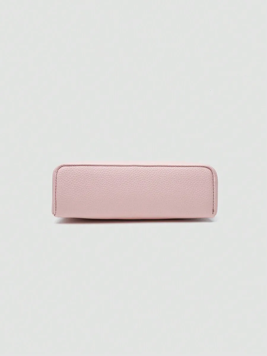 

Solid Color Litchi Texture PU Square Crossbody Bag For Women Pink