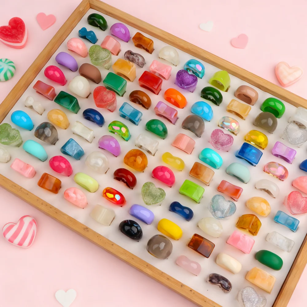 10/20/30 قطعة/الوحدة موضة لطيف سحر الحلو مضحك الحب متعدد الألوان هندسية خواتم للنساء أصابع مجوهرات هدايا الحفلات اكسسوارات