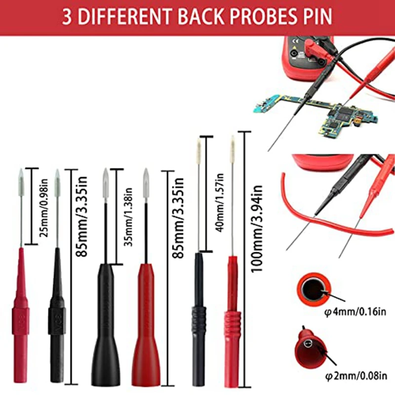 24 stuks multimeter meetsnoeren set met krokodillenklemmen, isolatie piercing testclip en testsondes 1000V 10A CAT III