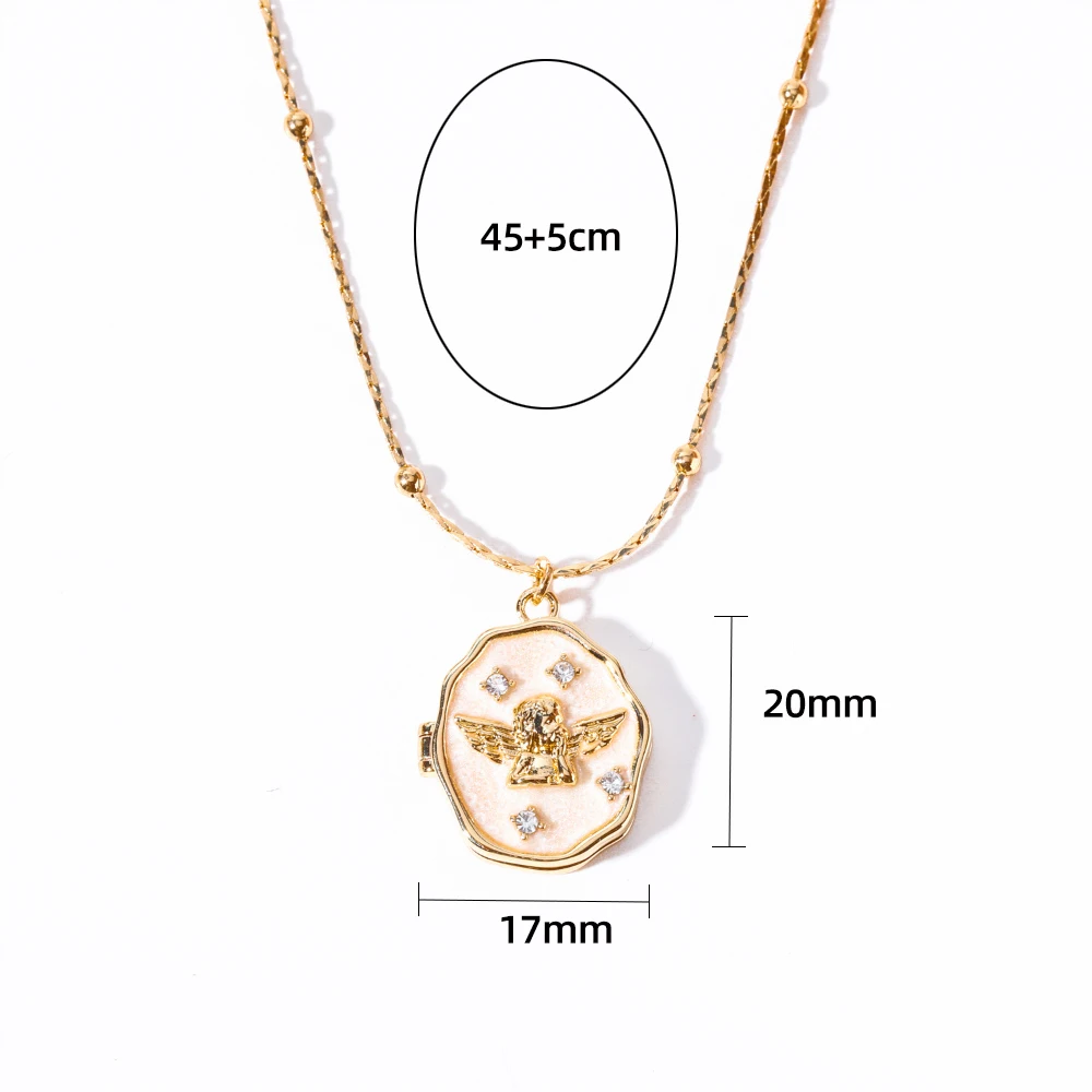 Vintage Enamel Metal Angel Neckalce for Women Geometric Photo Frame Locket Pendant Handmade Rope Chain Necklaces Collar Jewelry