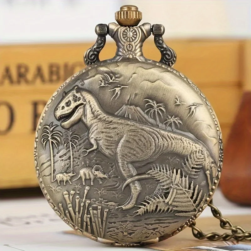 

Retro Bronze Dinosaur Quartz Pocket Watch, Student Necklace Pendant, Birthday Gift