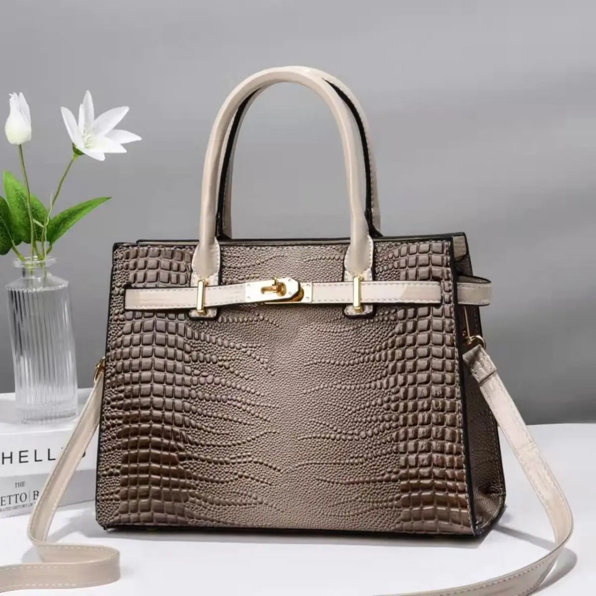 2024 new Kelly shiny leather European and American fashion large capacity single shoulder crossbody handbag