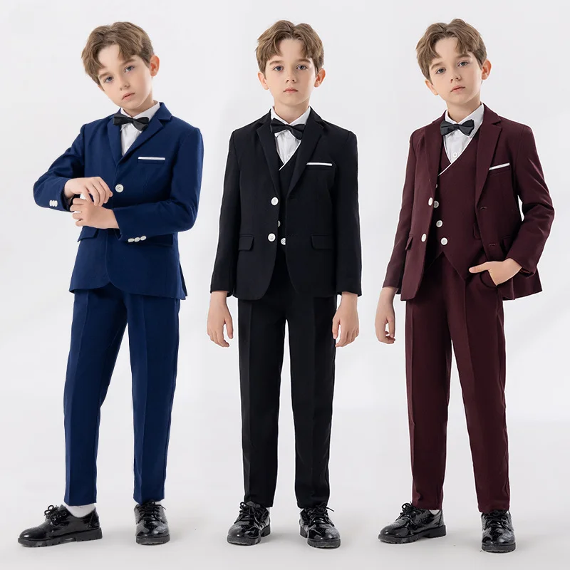 

High Quality Kids Solid Wedding Suits Waistcoat Formal Dress Boys Morning Coat Children Blazer Clothes Sets Toddler Tuxedos