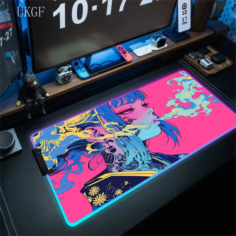 Anime Girl Mouse Pad Gamer Desk Accessories Mousepad Rgb Computer Keyboard Pc Cabinet Mats Gaming Mat Xxl Anime Big Carpet 90x40