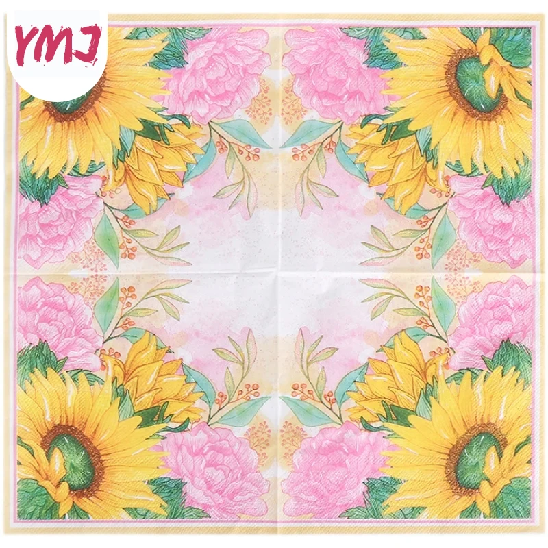 20pcs/pack Color Printing Napkin Wedding Tissue Hotel Wedding Party Wedding Paper Mouth Cloth Sunflower Pure Wood Pulp Paper