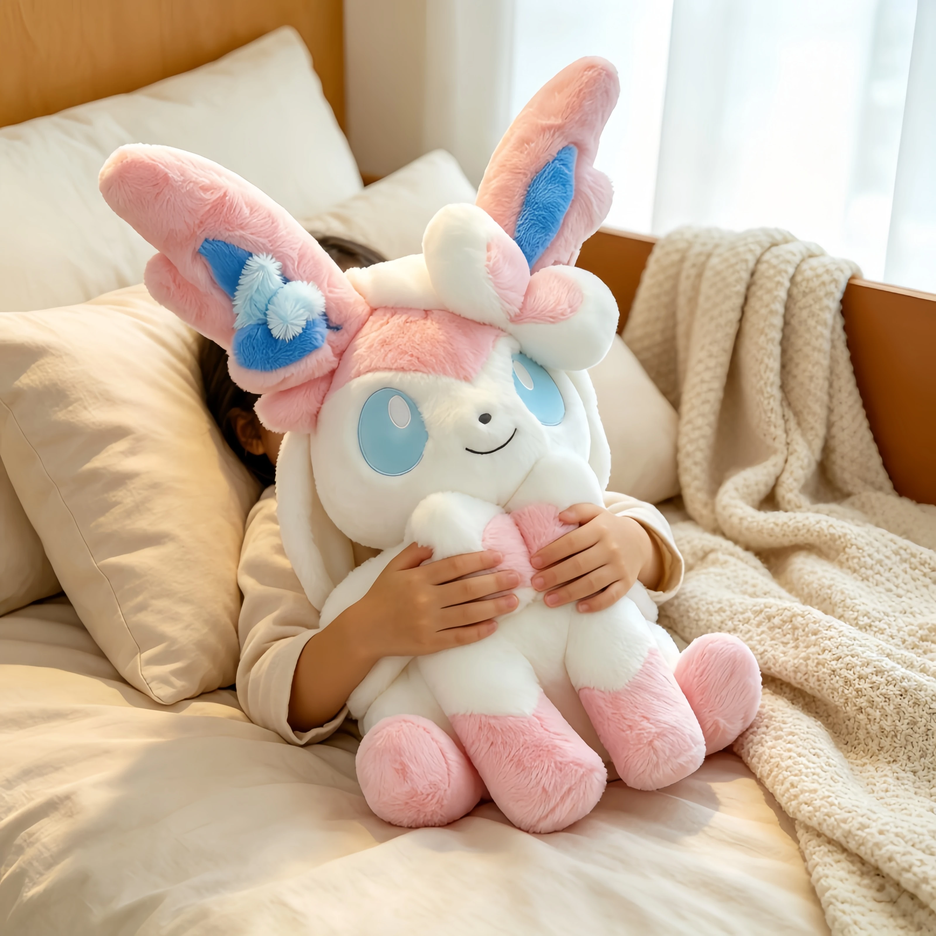   40/50/60cm Großes Sylveon Plüschtier, Kuscheliges Weiches Flauschiges Eevee Evolution Sylveon Plüschfigur, Gefüllte Anime-Puppe, Dekokissen