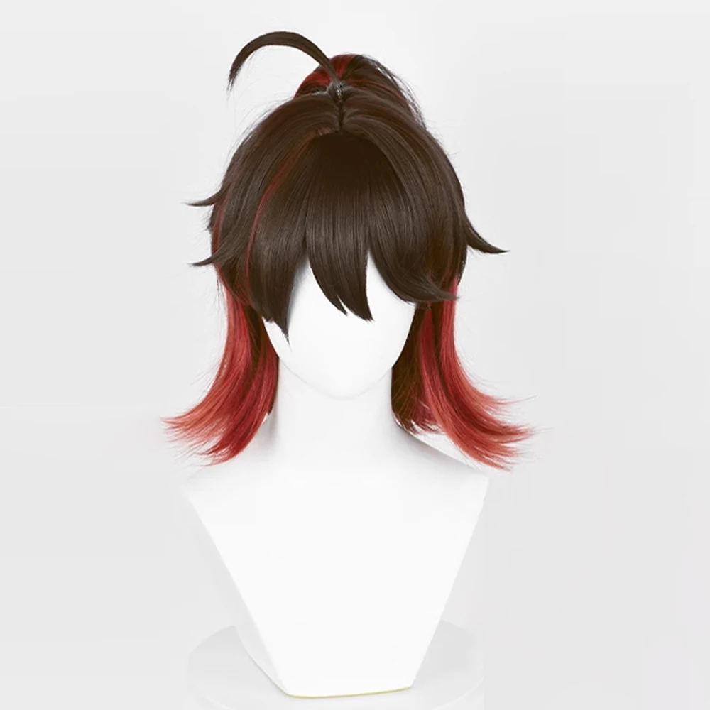 RANYU Genshin Impact Gaming Wig Short Synthetic Brown Red Mixed Anime Game Cosplay Hair Heat Resistant Wig for Party