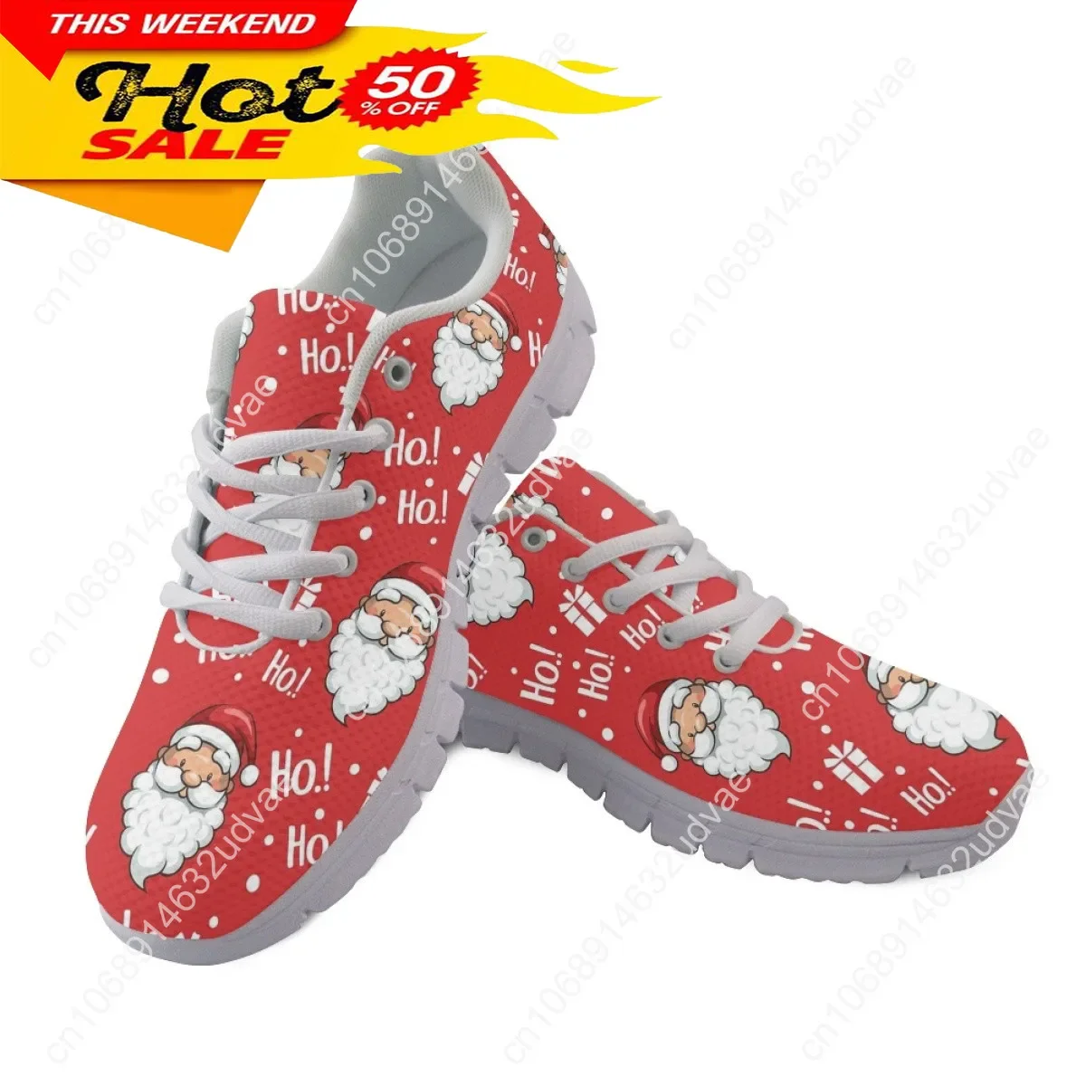 Woman Shoes Casual Breathable Athletic Tennis Sneakers Christmas Hat Santa Claus Print Mesh Flats Footwear Xmas Gift