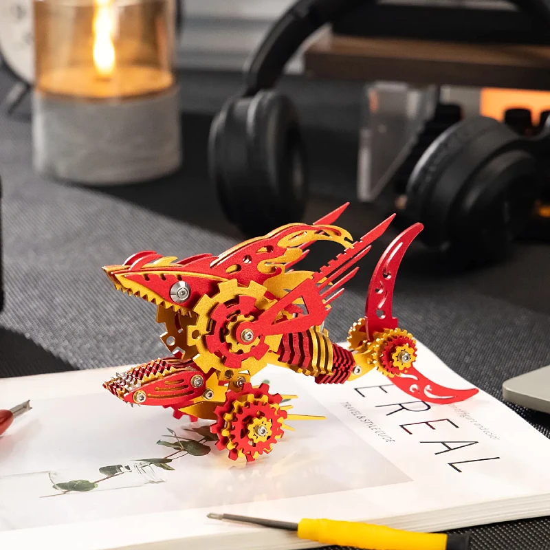 MOKR Megalodon 3D Metalen Puzzel Kinderspeelgoed Denkspelletjes voor Volwassenen DIY Model Kerstcadeau Educatie Training