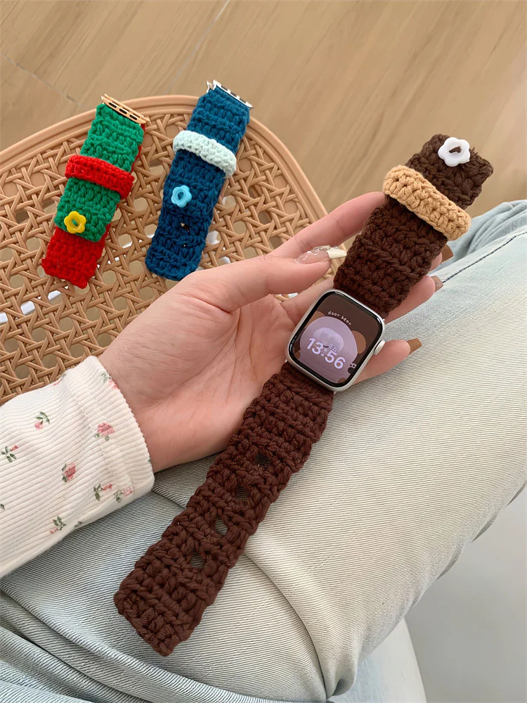 Y2k dziergany kwiatowy pasek do Apple Watch taśma do ćwiczeń Ultra2 49mm 41 45 38 42 40 44mm urocza damska pętla pasek do zegarka iwatch 9 SE 8 7 6