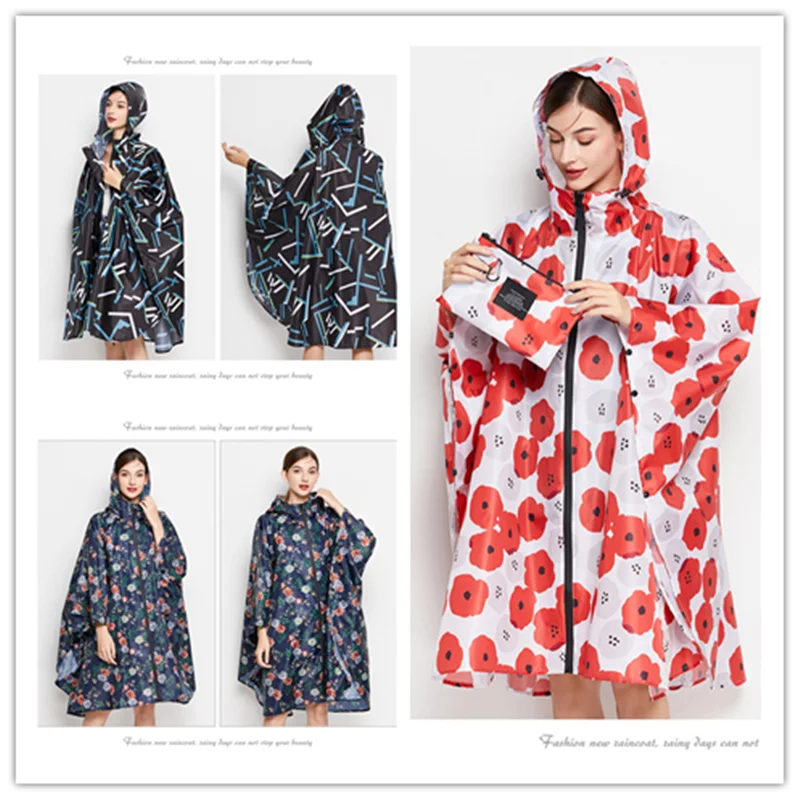 Poncho de Pluie à Capuche pour Femme Adulte, Imperméable avec Poches