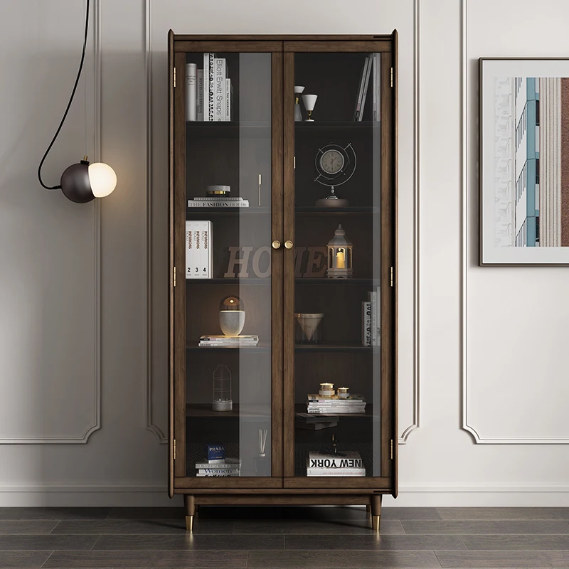 Vintage solid wood bookshelf storage cabinet with wall and door bookshelf combination boxwood glass door bookshelf