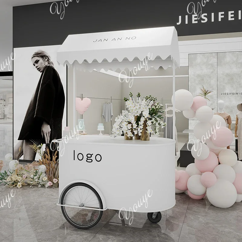 

C Promotional Car Wrought Iron Float Mobile Store Trolley Milk Tea Snacks Stall Shopping Mall Booth