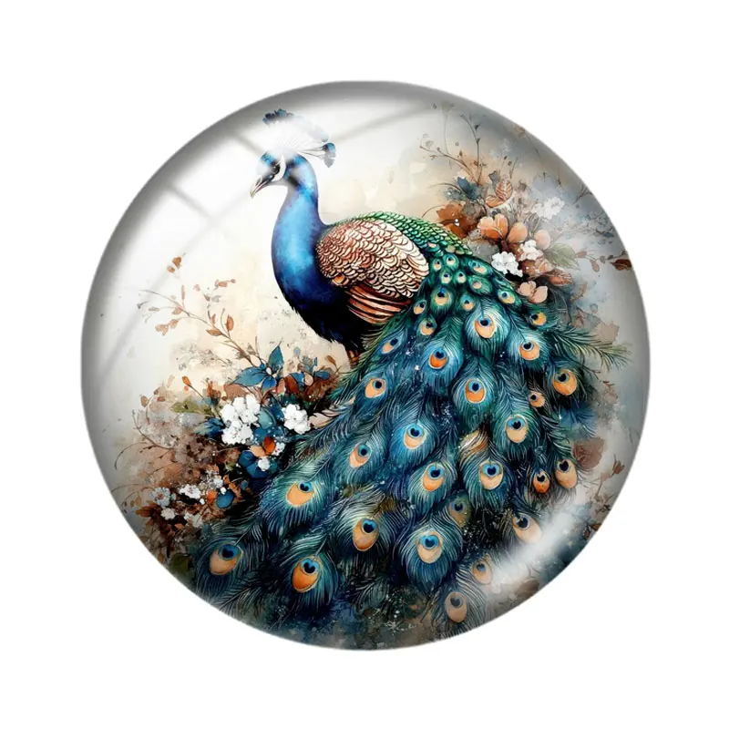 رائعتين الطاووس كليبست 10 قطعة 12 مللي متر/16 مللي متر/18 مللي متر/25 مللي متر صورة مستديرة الزجاج كابوشون التجريبي شقة عودة صنع النتائج