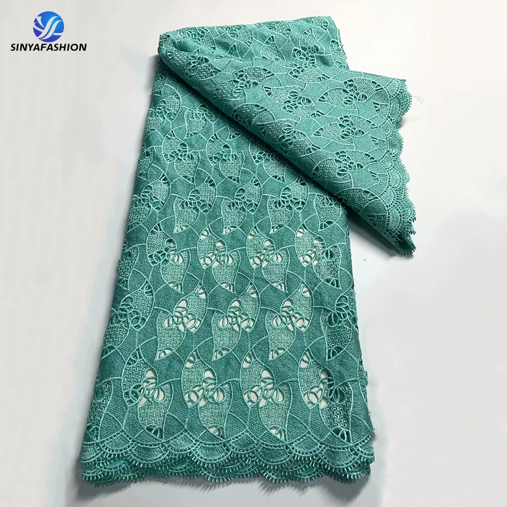 

Teal African Lace Fabric 2024 High Quality Lace Guipure Lace Fabric Embroidery Water Soluble Lace Cord Lace Fabric 5 Yards