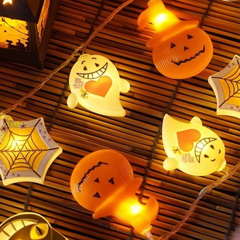 Halloween LED String Lights Pumpkin Ghost Spider Web Hanging Lamp Halloween Party Home Indoor Outdoor Decoration Battery Powered