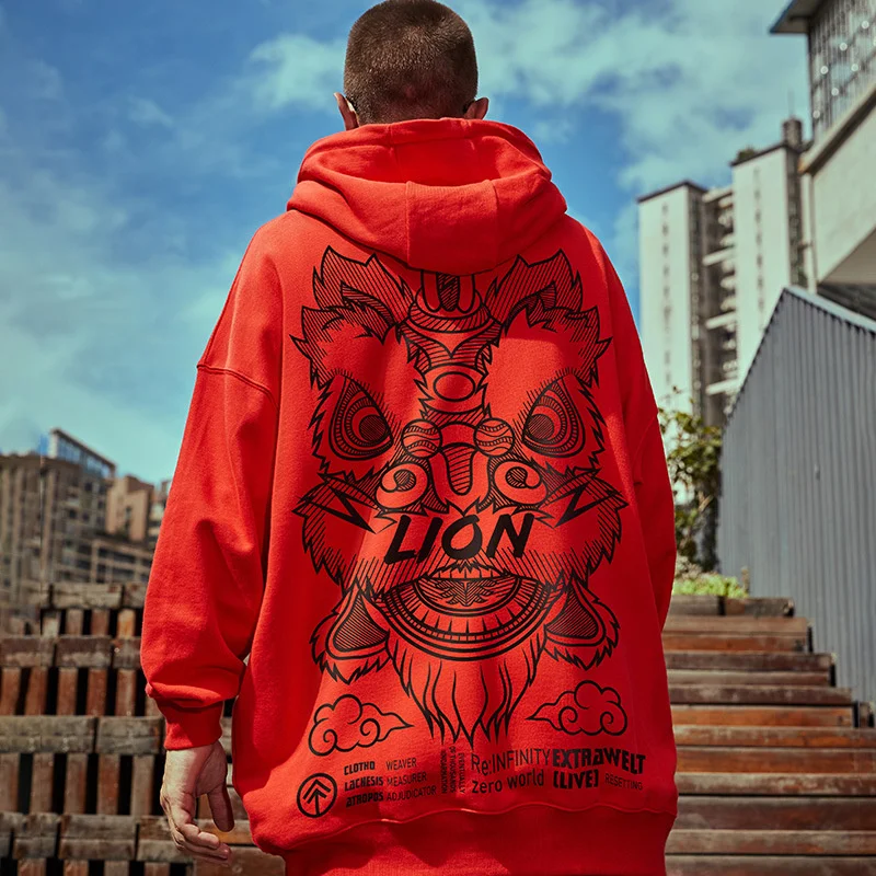 

Lion Dancing Graphic Y2K Hoodie For Men Casual Streetwear Fleece Hooded Sweatshirts Autumn Hip Hop Fashion Pullover Hoodies