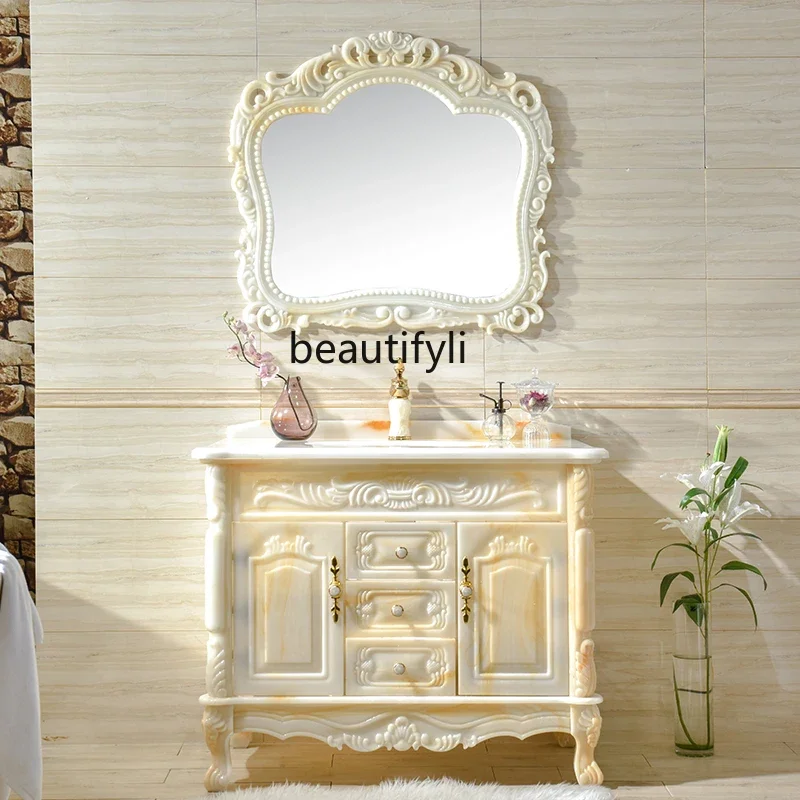 

European-Style Bathroom Cabinet Combination Light Luxury Jade Floor Wash Basin Washbasin Bathroom