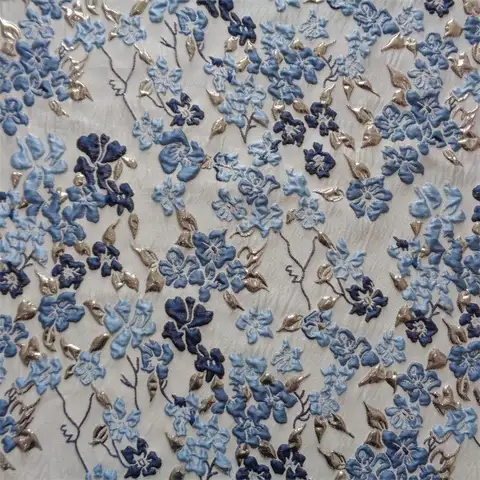 blue pink Gold Floral Embossed Jacquard Fabric Brocade Design Sewing Material Sofa curtain Dress Garment Fabric Sold By Meter